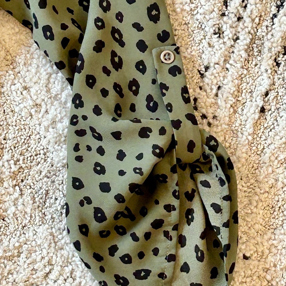 Lush Olive and Black Animal Print Blouse - Picture 4 of 7